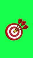 4K 3D animation of a target with an arrow on a green screen background, ideal for business goals, marketing, accuracy, strategy, and achievement visuals video