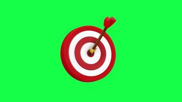 4K 3D animation of a target with an arrow on a green screen background, ideal for business goals, marketing, accuracy, strategy, achievement visuals. video