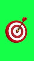4K 3D animation of a target with an arrow on a green screen background, ideal for business goals, marketing, accuracy, strategy, and achievement visuals. video