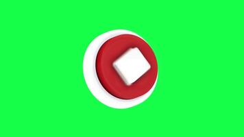 4K 3D animation of a red stop button on a green screen background, perfect for user interface design, alert visuals, digital control panels, and tech project video