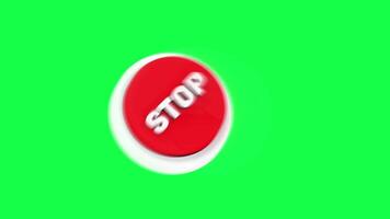 4K 3D animation of a red stop button on a green screen background, perfect for user interface design, alert visuals, digital control panels, tech projects video