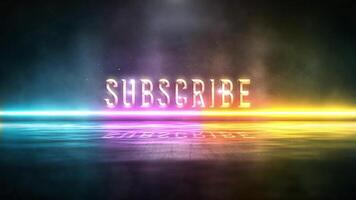 SUBSCRIBE glitch text effect with sci fi digital cinematic title background video