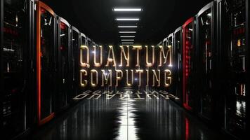 Abstract animation of Quantum Computing glitch text cinematic title effect video