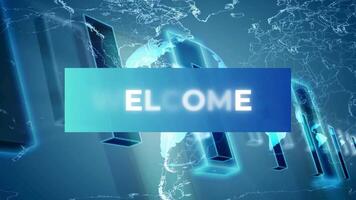 Welcome to the world, 3d rendering, blue background, text, business concept, business video