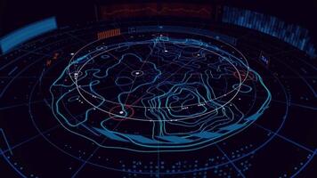 A futuristic screen with a map and a lot of lines video