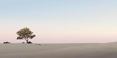 Silhouette tree in the middle of dried land with vanilla sky background graphic illustration have blank space. vector
