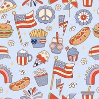 Retro 4th of July Seamless Pattern Isolated Hand Drawn Design for Fabric Digital paper vector