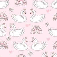 Ballerina Swan Seamless Pattern Isolated Hand Drawn Design for Fabric Digital paper vector