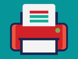 Modern red printer with printed document on teal background vector