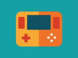 Retro handheld game console illustration on teal background vector