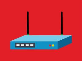 Simple cartoon illustration of a blue wireless router on a red background vector
