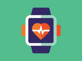 Smartwatch displaying heart rate monitoring on a green background vector