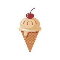 Vanilla ice cream cone with cherry topping vector