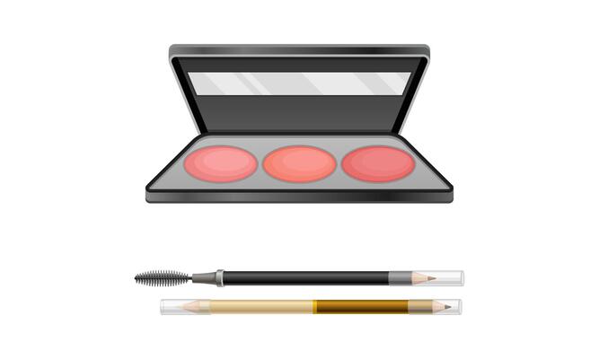 Makeup cosmetics for face set. Blush and eyeliners illustration