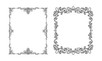 Vintage decorative frames set. Black ink borders of rectangular shape illustration vector