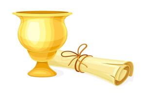 Ancient vase and ancient papyrus scroll. Archeological artifact illustration vector