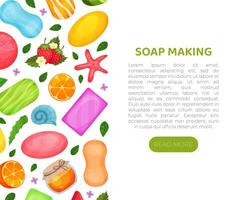 Soap making landing page template with handmade organic soaps and space for text illustration vector