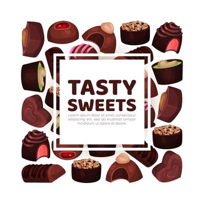 Tasty sweets banner template. Sweet chocolate dessert packaging, advertising, label, menu design illustration