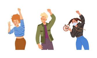 People demonstrating, protesting or taking part in political meeting set illustration vector