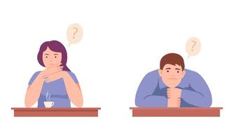People thinking with question marks over their heads set. Puzzled or doubting persons thinking about problems illustration vector