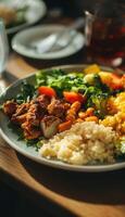 Healthy Plate with Lean Proteins, Fresh Vegetables, and Whole Grains for Nutritional Balance photo