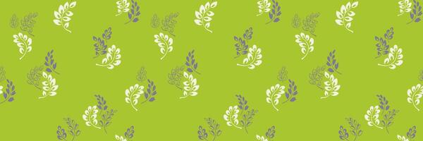 Seamless pattern with stylized tiny leaves on a salad green background. Minimalist plain ornament and modern botanical design, perfect for textiles, wallpapers, stationery, branding, packaging vector