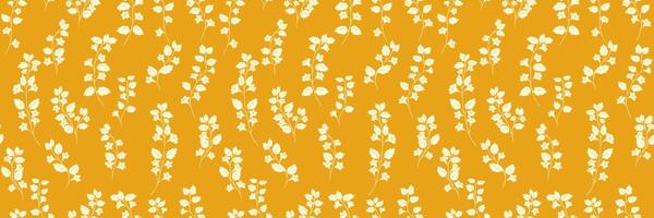 Seamless pattern with delicate wildflower stems and leaves on a yellow background. Ideal for ornament, fabric, wallpaper, stationery, and surface design vector