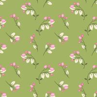 Seamless pattern with delicate berry branches on a green background. Summer ornament create elegant botanical design, perfect for textiles, wallpapers, packaging, and stationery vector