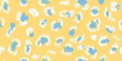 Dynamic seamless pattern featuring abstract white and blue spots on a yellow background. Minimalist animal-inspired plain print. Perfect ornament for fashion textiles, creative branding designs vector