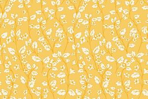 Seamless pattern with delicate wild floral stems elements on a yellow background. The design is elegant and versatile, suitable for textiles, stationery, packaging, prints vector
