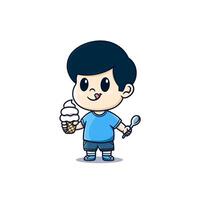 cute boy holding ice cream cartoon vector