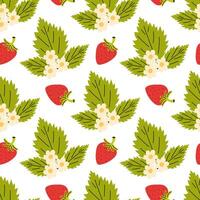 Summer seamless pattern with red strawberries and leaves with twigs. illustration. vector