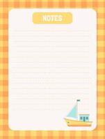 diary page template on a nautical theme with a cute ship vector