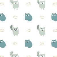 Fun pattern with cats and crowns on a white background for decor, textiles and clothes vector