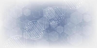Gray scientific background with DNA line and hexagon cells. design vector