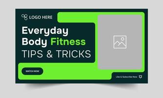 Trendy fitness thumbnail banner design, fitness tips and tricks banner design, customizable eps 10 file format vector