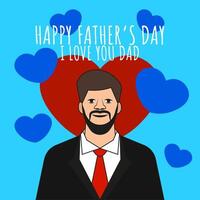 Father's Day Illustration with Bearded Man in Suit and Heart Background vector