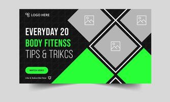 Editable body fitness new idea tips and tricks cover banner design, workout plan thumbnail banner design, editable eps 10 file format vector