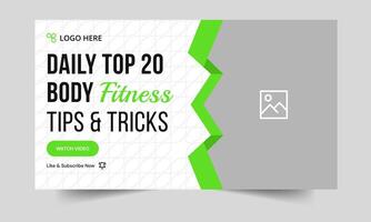 Daily body fitness tips and tricks thumbnail banner design, fully customizable eps 10 file format vector