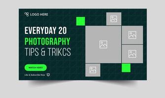 Unique photography tips and tricks thumbnail banner design, daily photography techniques cover banner design, fully customizable eps 10 file format vector