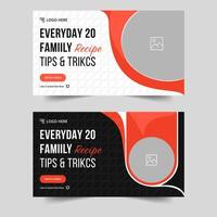 Tasty food recipe tips and tricks customizable youtube thumbnail set banner template design, eps 10 file format vector