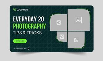Top-notch photography daily tips and tricks thumbnail banner design, daily photography learning tips and techniques cover banner design, editable eps 10 file format vector