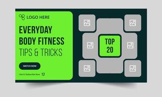 Top fitness thumbnail banner design, fitness tips and tricks banner design, customizable eps 10 file format vector