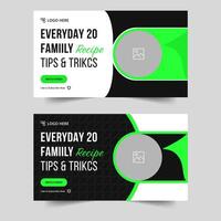 Daily Food recipe tips and tricks customizable youtube thumbnail set banner template design, eps 10 file format vector