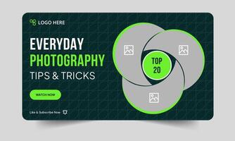 Editable photography daily tips and tricks thumbnail banner design, daily photography learning tips and techniques cover banner design, editable eps 10 file format vector
