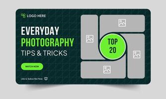 Best photography daily tips and tricks thumbnail banner design, daily photography learning tips and techniques cover banner design, editable eps 10 file format vector