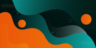 Dark green and orange abstract background with paper cut with liquid black gradient color in the background. Geometric wavy shape pattern. Eps10 vector