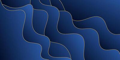 Realistic abstract blue wave background. Simple wave shadow pattern with golden lines. eps10 vector