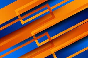 Abstract bright 3D background. Blue and orange overlapping shapes and lines pattern. Trendy concept on background with square lines. Eps10 vector