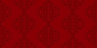 Rich seamless red ornamental pattern with symmetrical flourishes. Traditional damask background template for wallpaper and textile. vector